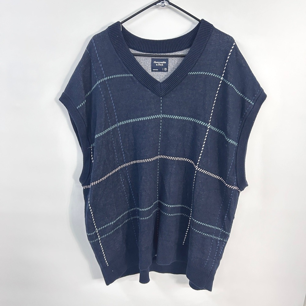 Abercrombie Oversized Plaid Sweater Vest XXL Preppy Academia Grandpacore